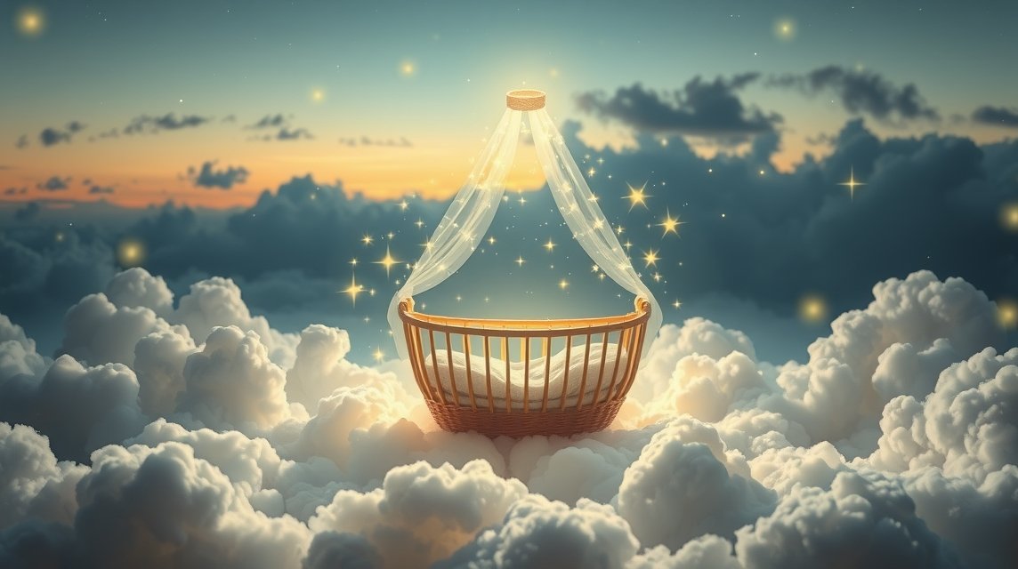 Culla sospesa tra le nuvole simboleggia amore e protezione materna