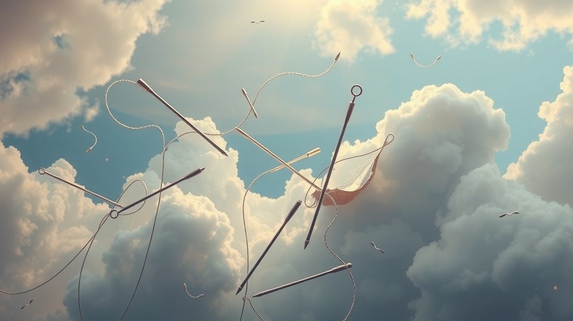 Cucire tra le nuvole: simbolo di riparazione e pazienza.