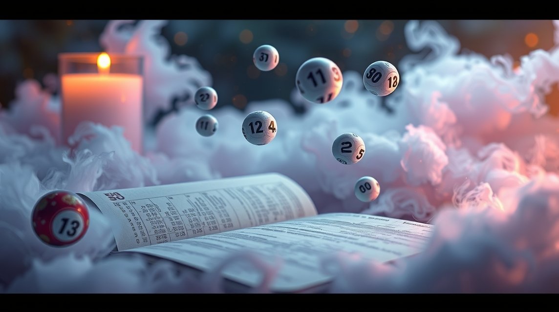 Numeri del Lotto fluttuanti sopra un libro aperto con una candela