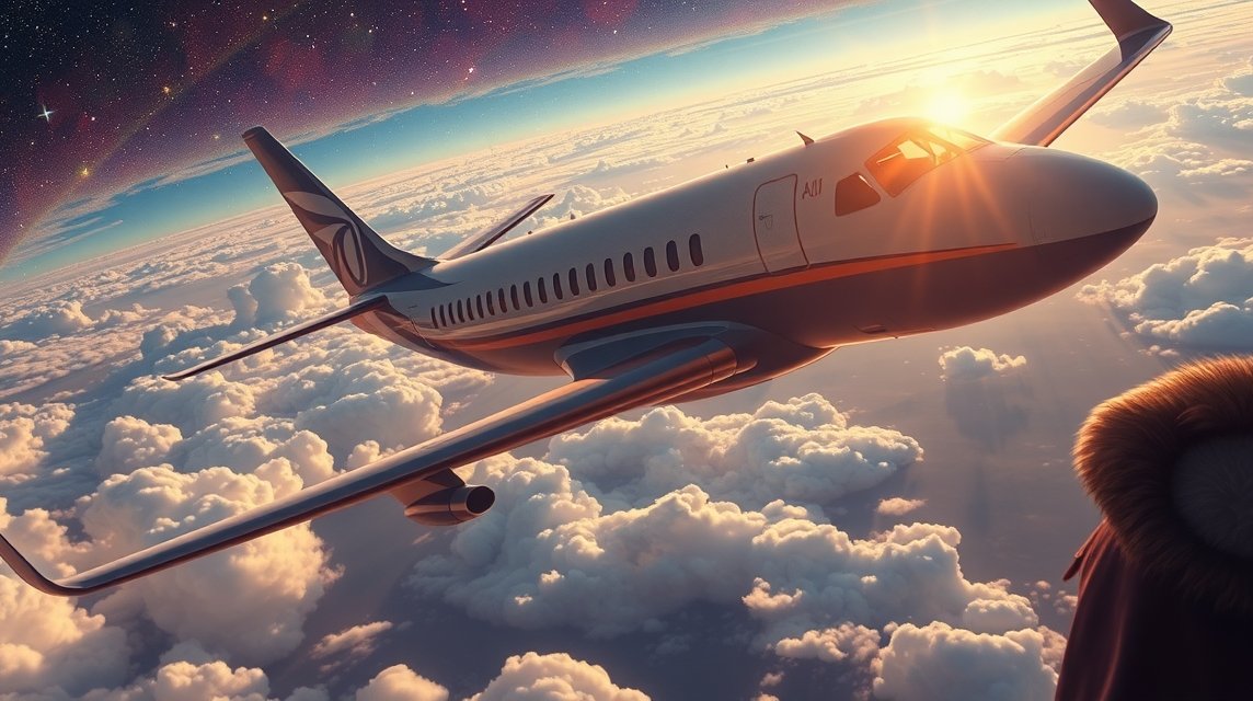 Aereo che vola tra le nuvole al tramonto, simbolo di libertà.