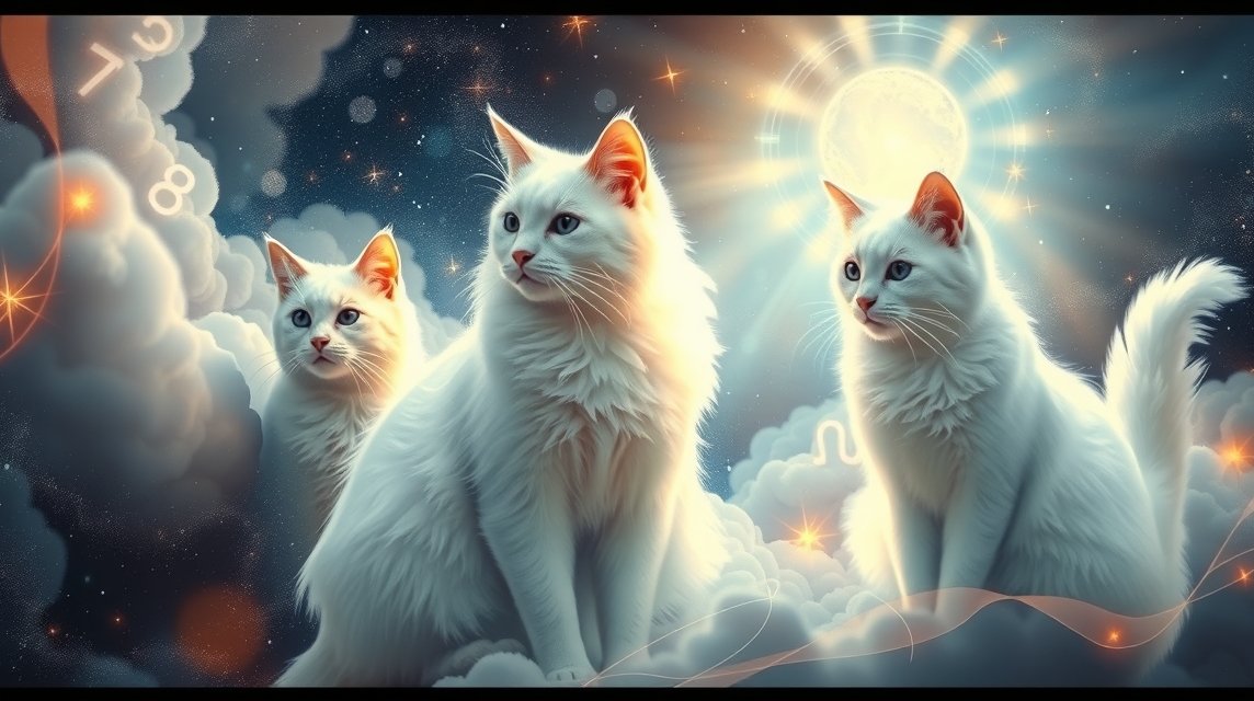 Tre gatti bianchi misteriosi illuminati dalla luna