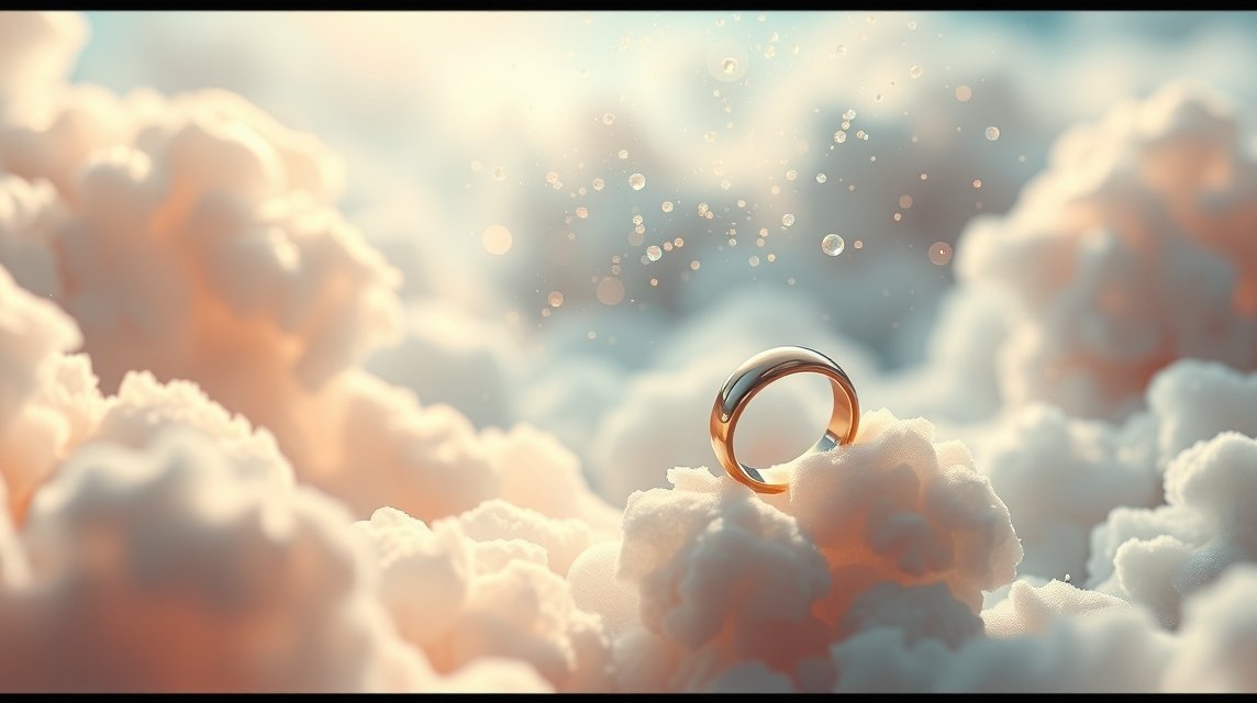 Fede nuziale tra nuvole, simbolo di amore e unione