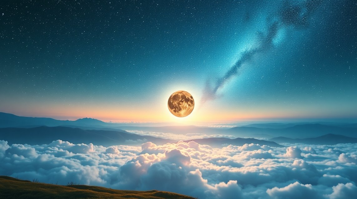 Vista notturna dei cieli stellati con la luna e nuvole