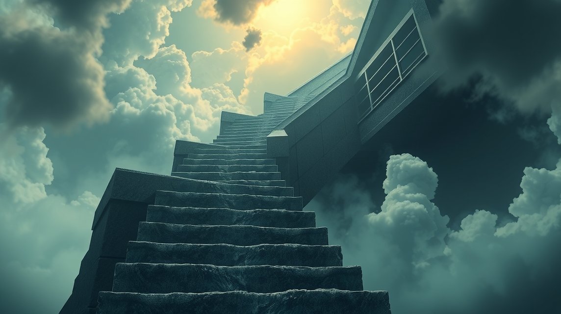 Scale ripide e nuvole che rappresentano paure e ostacoli nei sogni