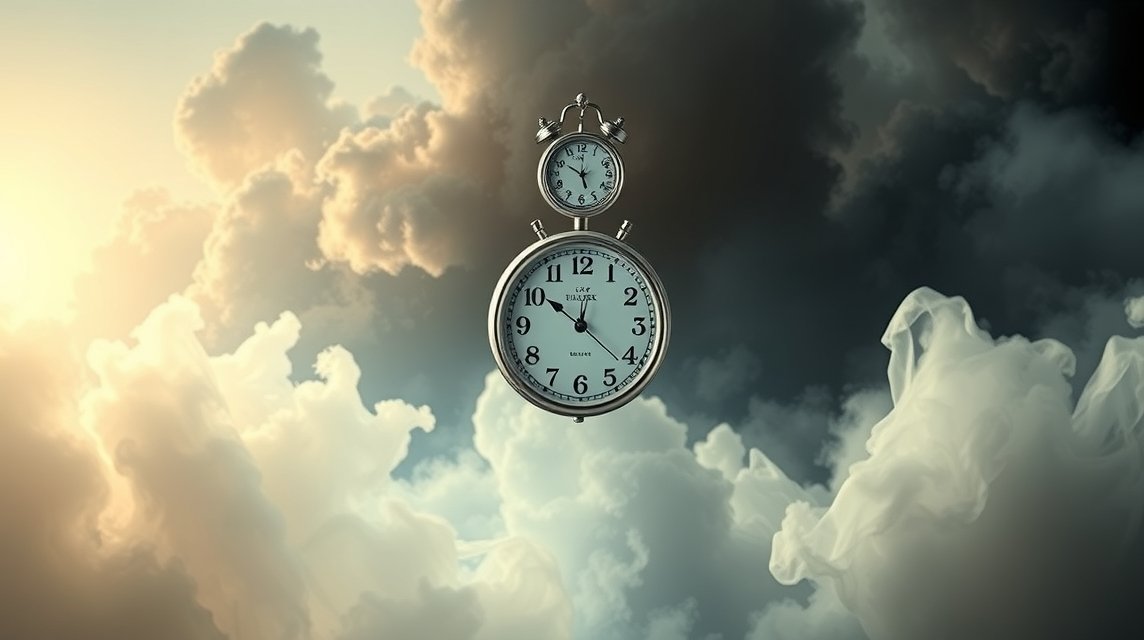 Orologi in un cielo nuvoloso simbolizzano ansie e desideri