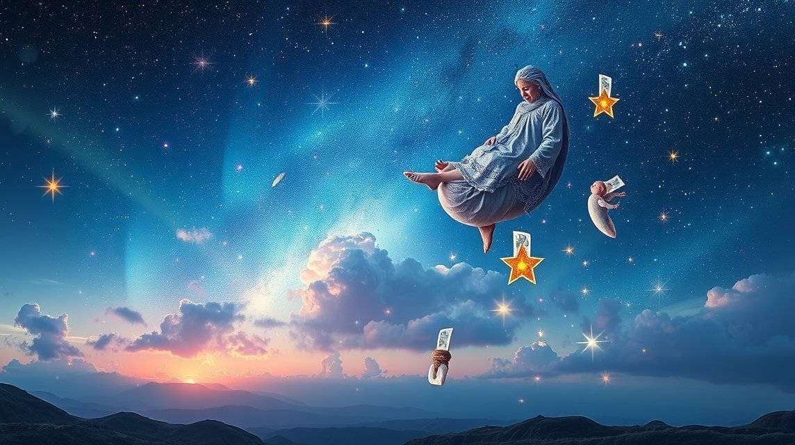 Rappresentazione onirica di stelle cadenti e desideri che si avverano.