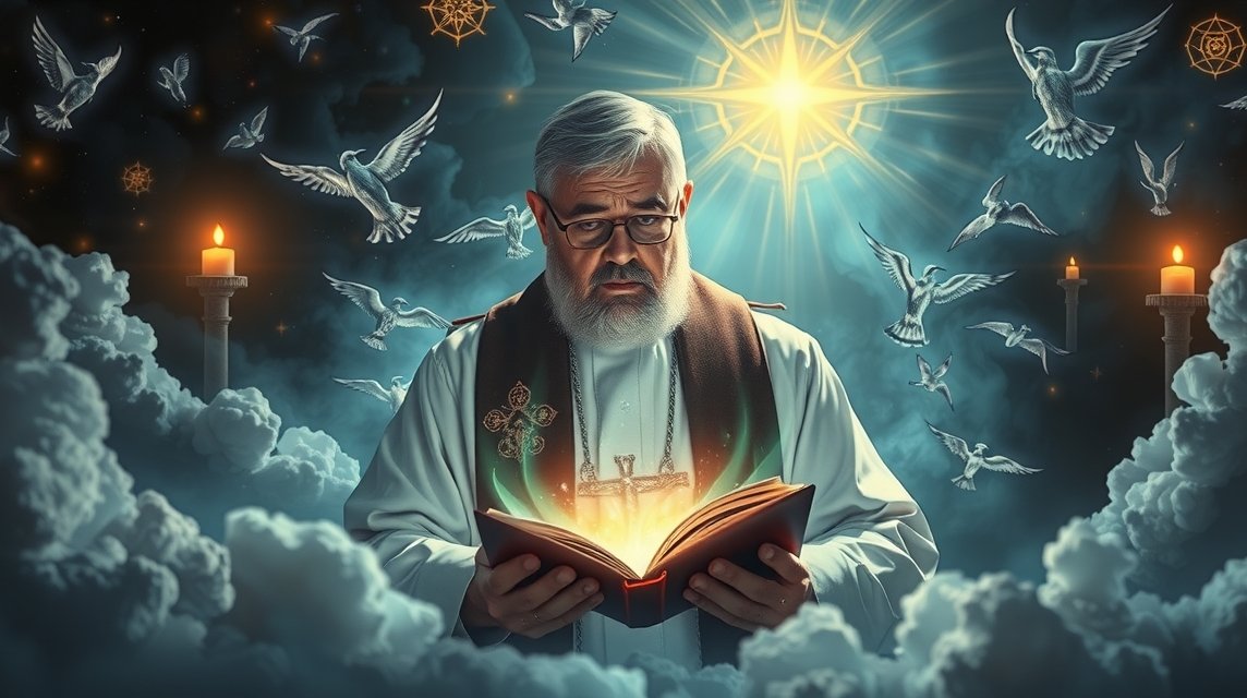 Sacerdote che legge un libro, simbolo di guida spirituale