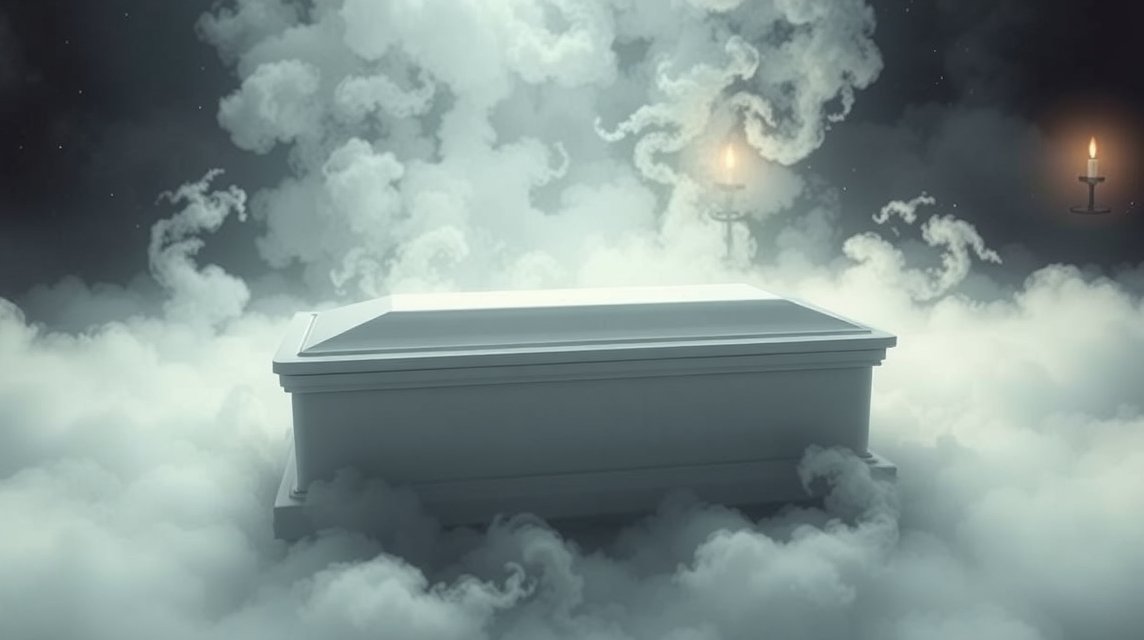 Bara bianca circondata da nebbia e candele, simbolo di trasformazione.