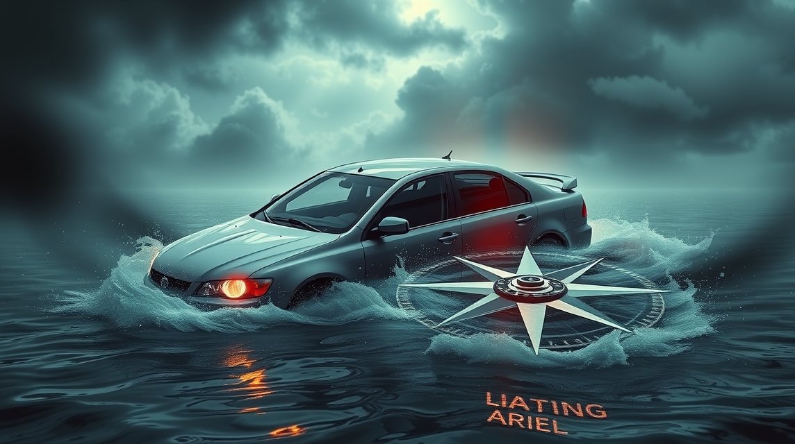 Auto in acqua simboleggia la difficoltà di trovare la direzione