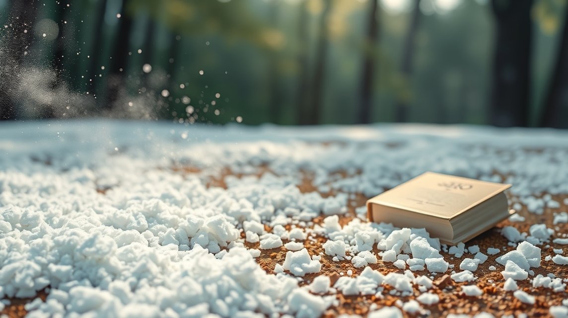 Zucchero sparso a terra con un libro sullo sfondo naturale