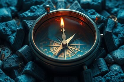 Una bussola sopra oggetti antichi, simbolo di orientamento e introspezione.