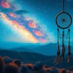 Sogno di una stella cadente nel cielo notturno con un dreamcatcher