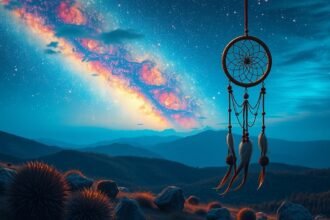 Sogno di una stella cadente nel cielo notturno con un dreamcatcher