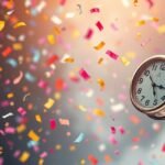 Orologio con confetti in festa per celebrazioni e gioia.