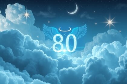 Numero angelico 80 con ali e aureola tra le nuvole.