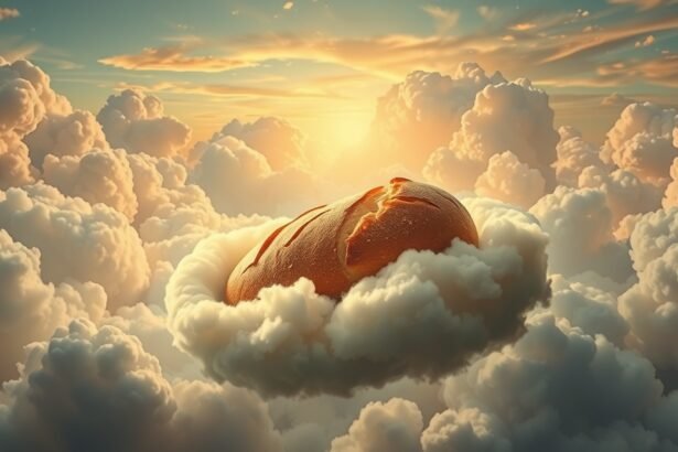 Pane che fluttua tra le nuvole durante un'alba serena