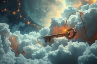 Chiave magica tra le nuvole che simboleggia i sogni e le relazioni di coppia.