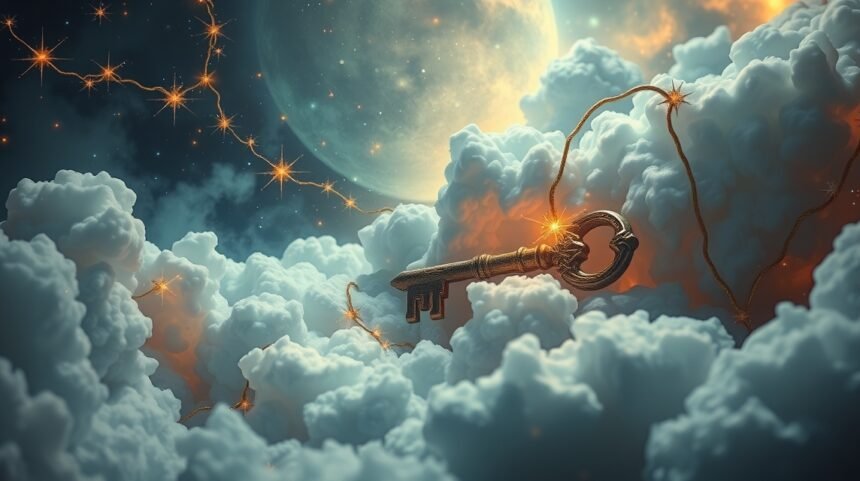 Chiave magica tra le nuvole che simboleggia i sogni e le relazioni di coppia.