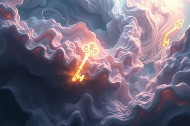 Chiavi luminosi in un paesaggio astratto e onirico