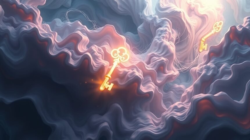 Chiavi luminosi in un paesaggio astratto e onirico