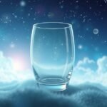 Bicchiere di vetro trasparente su sfondo onirico e stellato