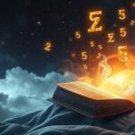 Libro aperto con numeri fortunati che fluttuano nel cielo notturno.