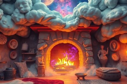 Camino acceso in un ambiente accogliente e onirico