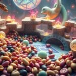 Fave colorate in un ambiente magico con elementi simbolici