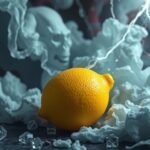 Limone su uno sfondo mistico con fumi e cristalli.