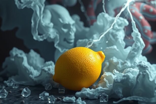 Limone su uno sfondo mistico con fumi e cristalli.