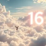 Numero angelico 16 tra nuvole rappresenta crescita spirituale.