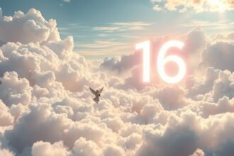 Numero angelico 16 tra nuvole rappresenta crescita spirituale.