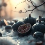 Fichi neri su un fondo innevato, simbolo di segreti e intuizioni.