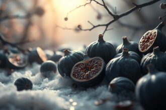 Fichi neri su un fondo innevato, simbolo di segreti e intuizioni.