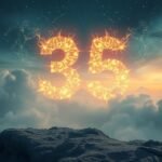 Numero 35 con simbolismo angelico nell'illustrazione del cielo