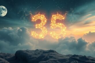 Numero 35 con simbolismo angelico nell'illustrazione del cielo