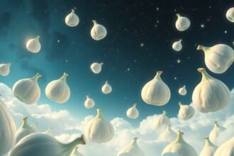 Fichi bianchi dolci fluttuanti nel cielo stellato