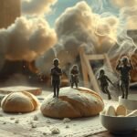 Bambini che impastano pane in cucina, simbolo di creatività e lavoro