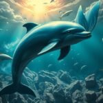 Delfini nuotano in un ambiente sottomarino sereno e luminoso