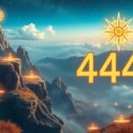 Nummero 4444 in un paesaggio mistico che simboleggia stabilità e protezione