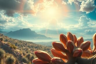 Fichi d'india illuminati dal sole in un paesaggio naturale