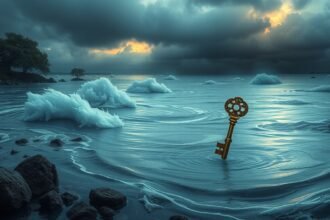 Chiave galleggiante in un mare tumultuoso e nuvoloso.
