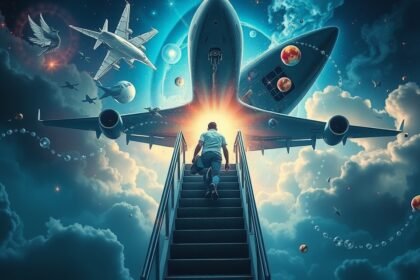 Uomo che scende da un aereo in un sogno simbolico di cambiamento