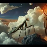 Una mantide religiosa tra nuvole e sogni