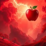 Mela rossa in un paesaggio incandescente di colori intensi