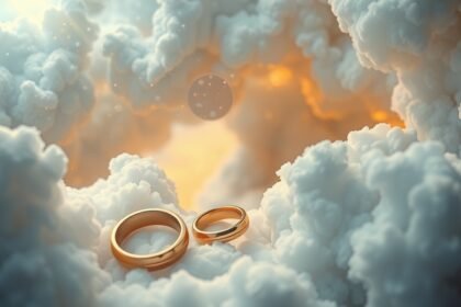 Fedi nuziali tra le nuvole, simbolo di amore e promesse