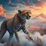 Ghepardo in un paesaggio naturalistico al tramonto