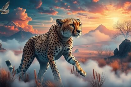 Ghepardo in un paesaggio naturalistico al tramonto