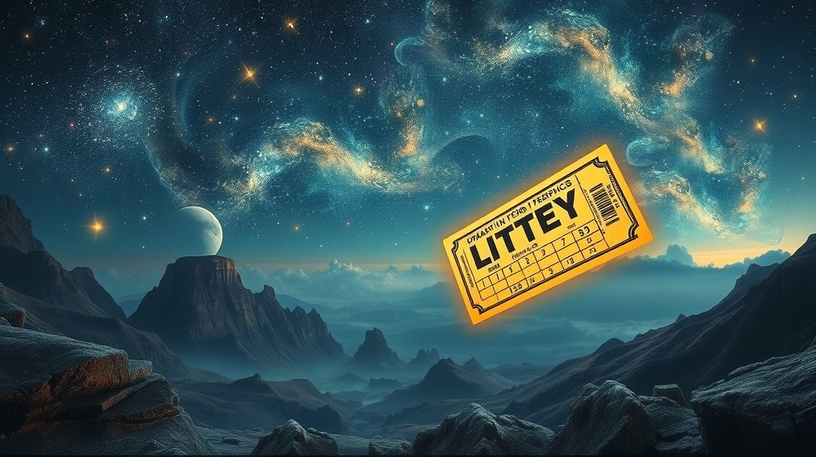 Biglietto della lotteria con cielo stellato e pianeta in lontananza