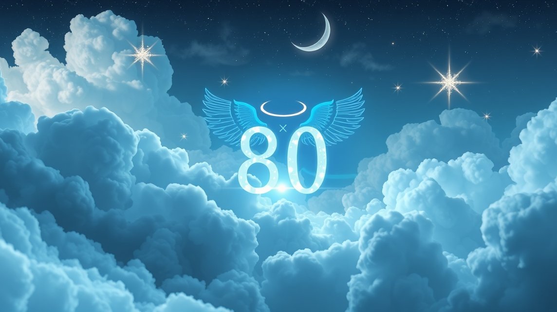 Numero angelico 80 con ali e aureola tra le nuvole.